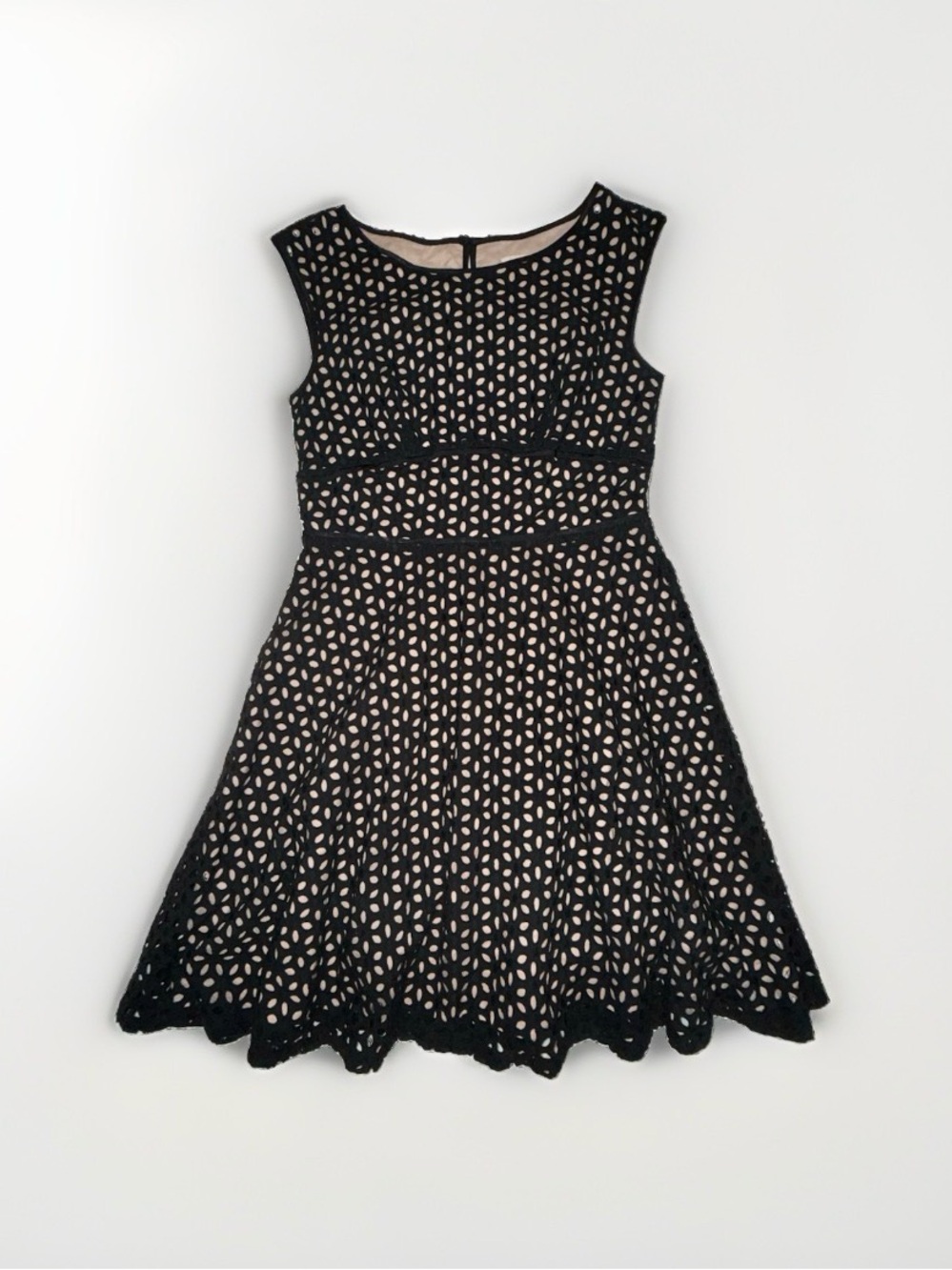 LOFT Black Lace Overlay Mini Dress with Nude Underlay